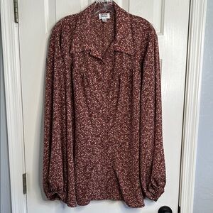 Unique Vintage blouse ditzy floral size 4X brown rust blue cream